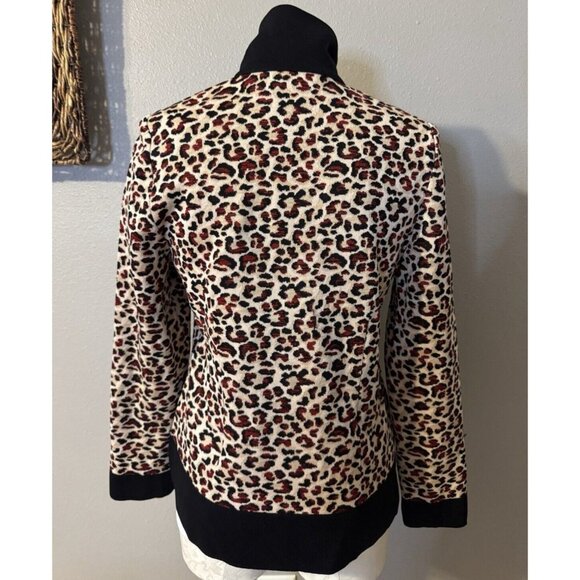Misook Jacket Cardigan Animal Print Black Red Brown M Medium Stretch Career - Picture 7 of 10